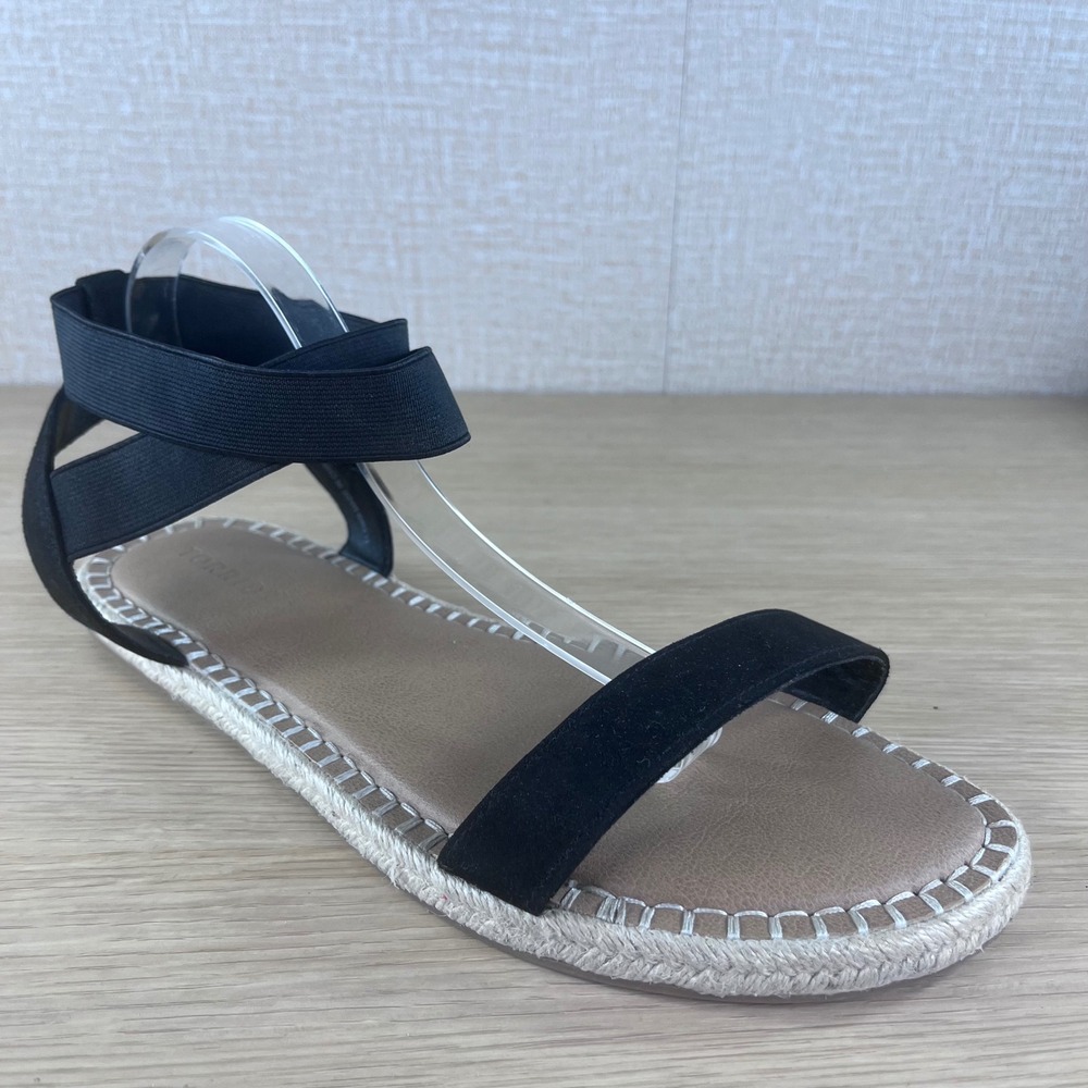 Torrid Women Black Elastic Ankle Strap Espadrille Flat Sandals 11.5 WW WideWidth